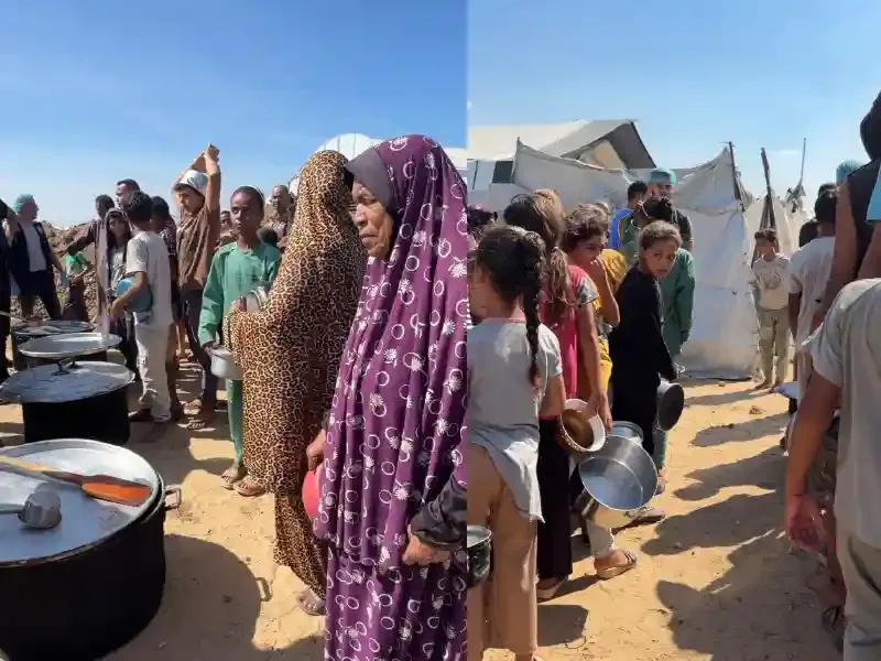 Gazze'de ablukaya rağmen çadırlarda yaşayan sığınmacı ailelere sıcak yemek ve ekmek dağıtımı