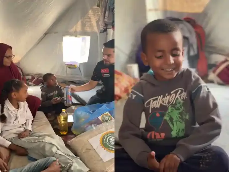 Gazze'de çadır kentlerde yaşayan yetim ve dul ailelere kışlık yardım malzemesi dağıtımı
